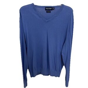 Polo Golf Ralph Lauren V-Neck Sweater Blue Made Cotton and Cashmere Size XL EUC